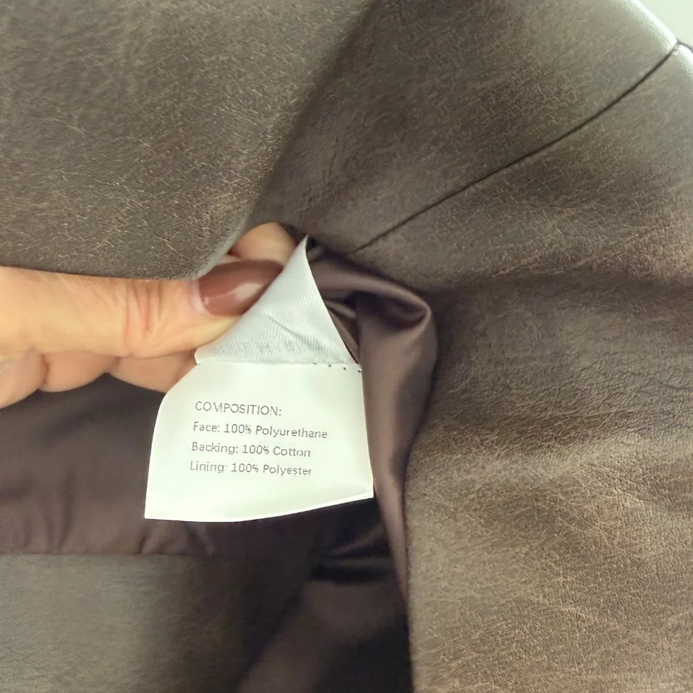 Pixie Market Brown Faux Leather Crop Bomber Patch Pocket Jacket NWT One Size - Picture 12 of 12